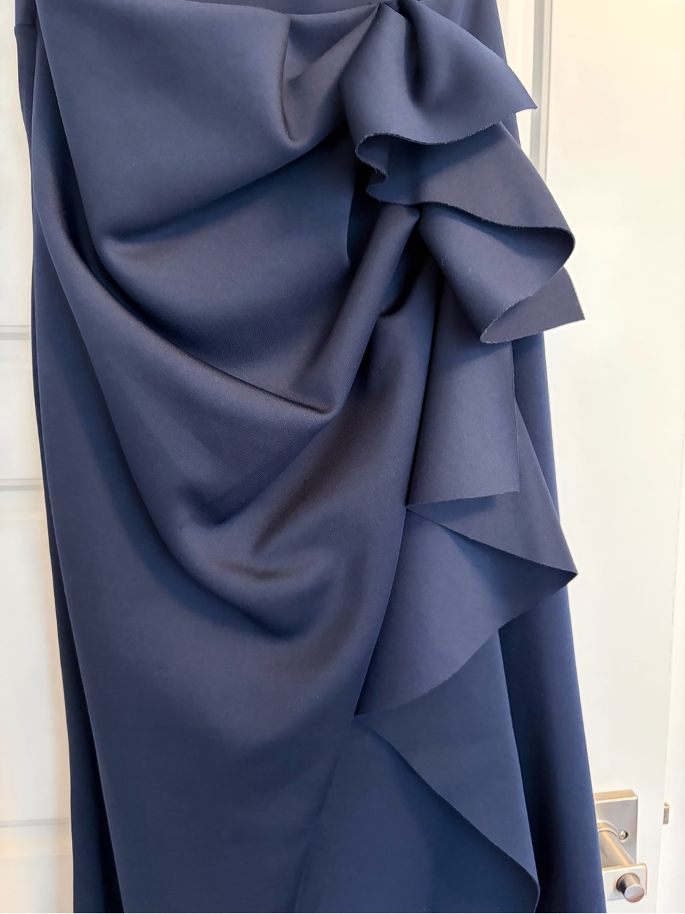 Xscape One-Shoulder Navy Ruffle Gown - Picture 5 of 12